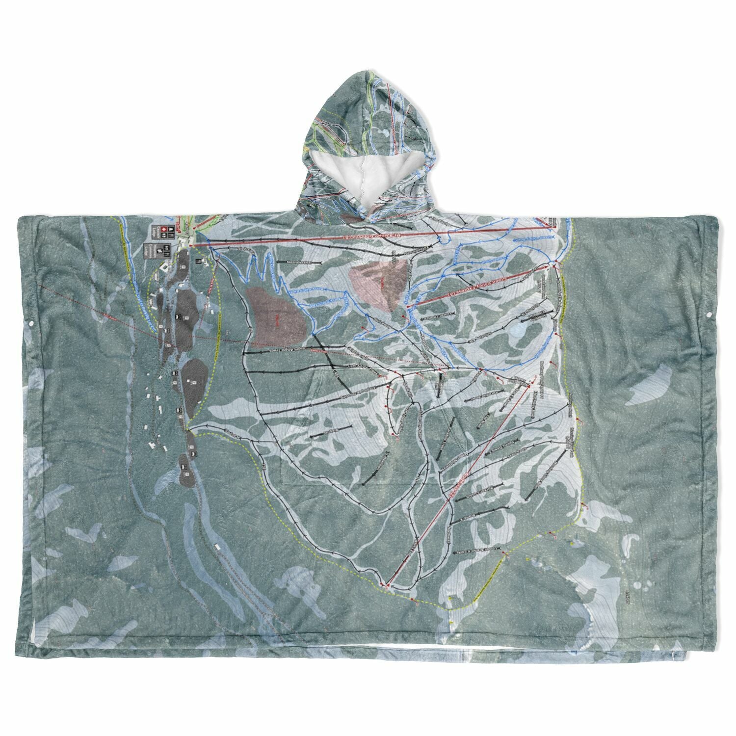 Crystal Mountain, Washington Ski Resort Map Flannel Blanket Poncho