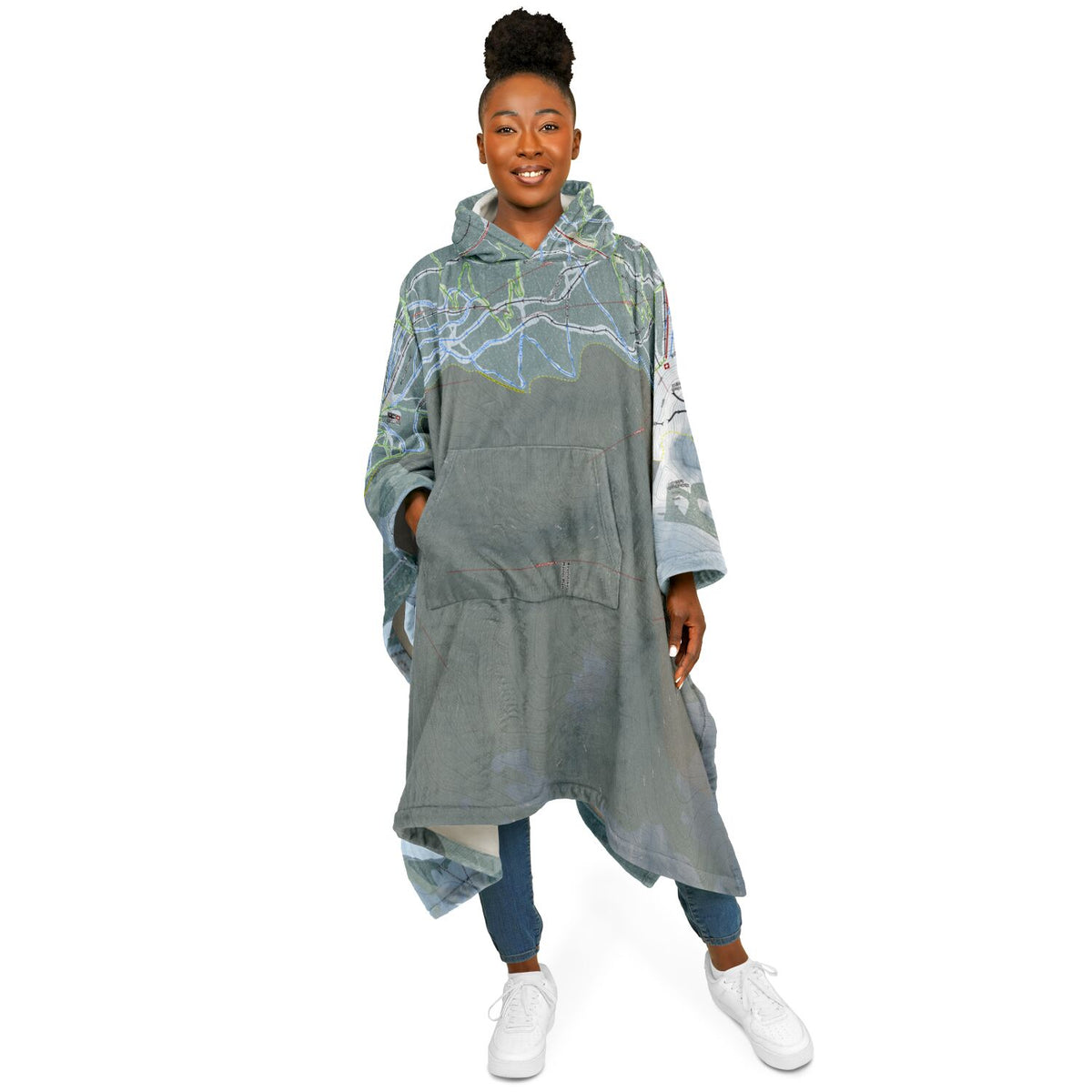 Revelstoke, British Columbia Ski Resort Map Flannel Blanket Poncho