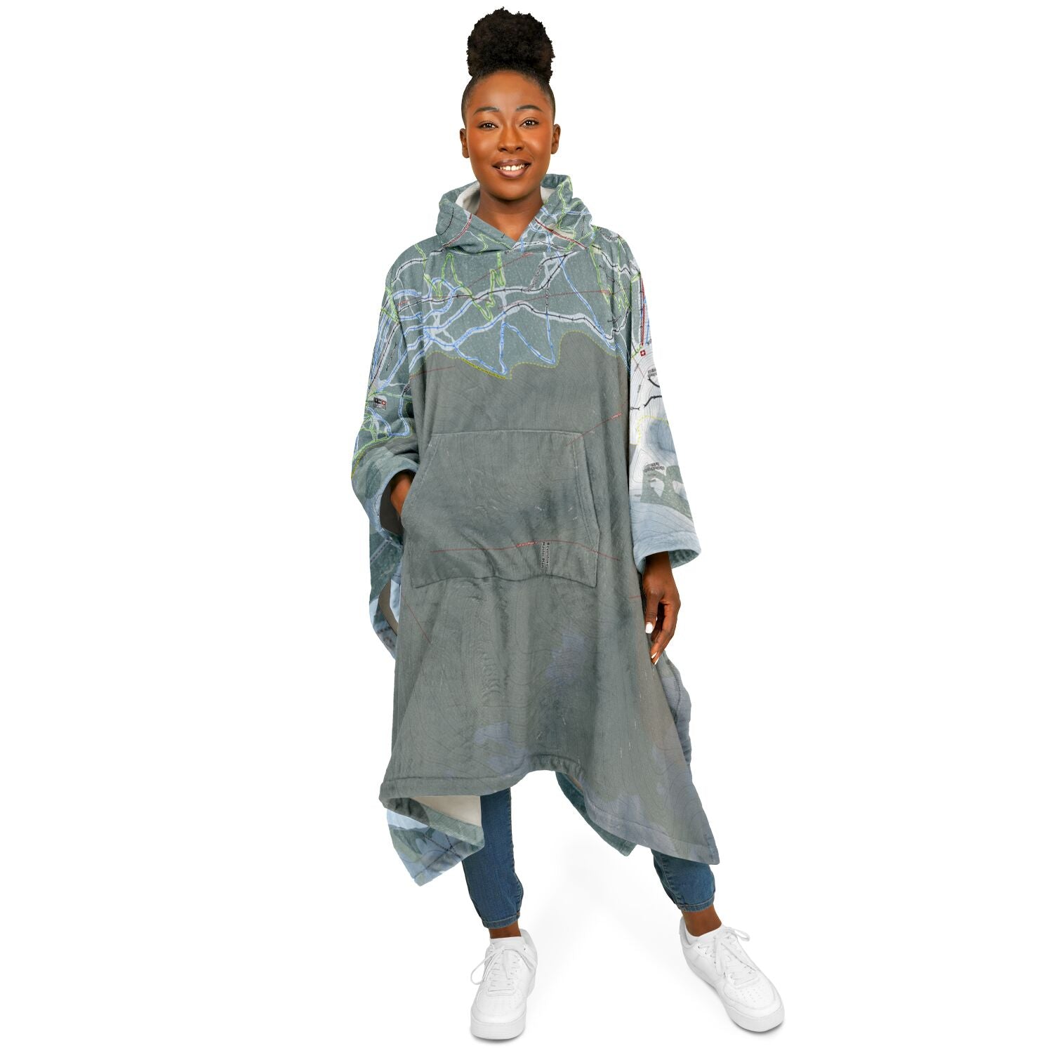 Revelstoke, British Columbia Ski Resort Map Flannel Blanket Poncho
