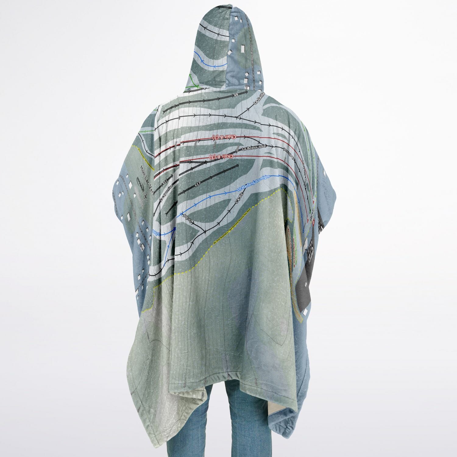 Mont Lac-Vert, Quebec Ski Resort Map Flannel Blanket Poncho