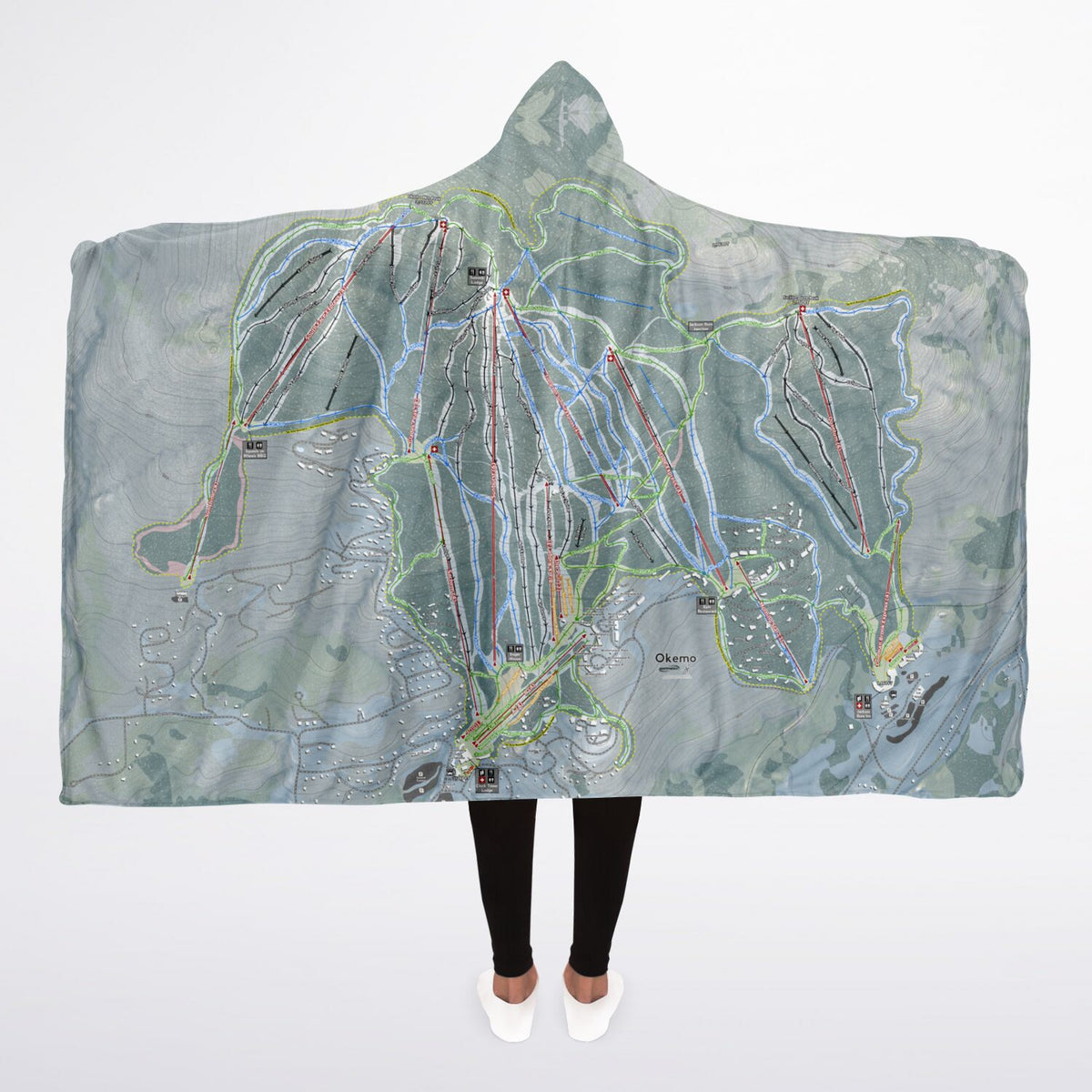 Okemo, Vermont Ski Trail Map - Adult Hooded Blanket - Powderaddicts