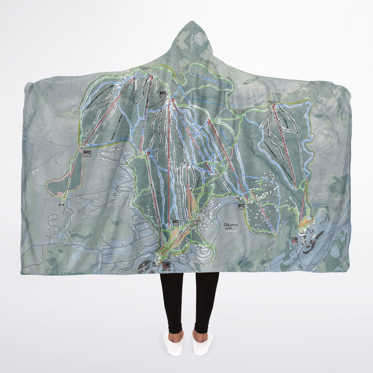 Okemo, Vermont Ski Trail Map - Adult Hooded Blanket - Powderaddicts