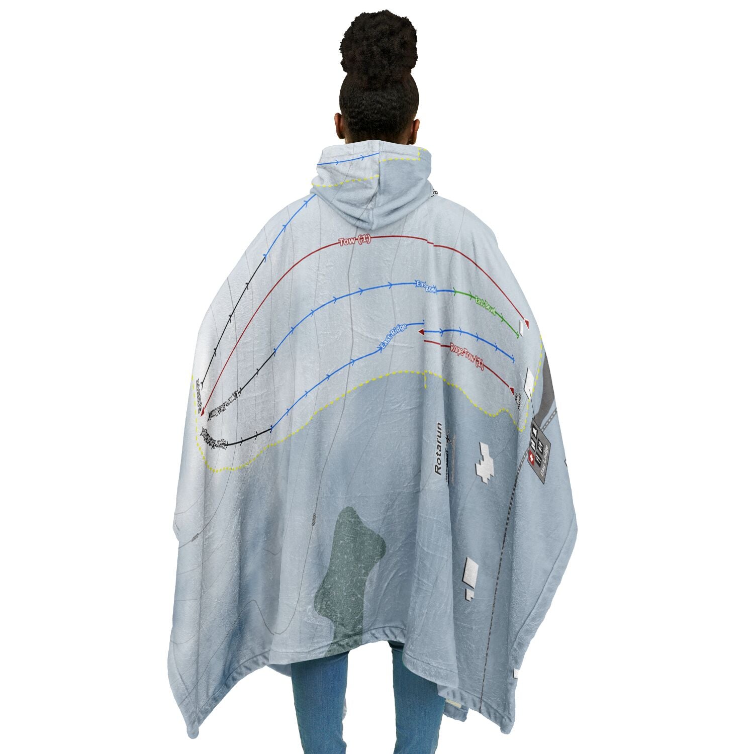 Rotarun, Idaho Ski Resort Map Flannel Blanket Poncho