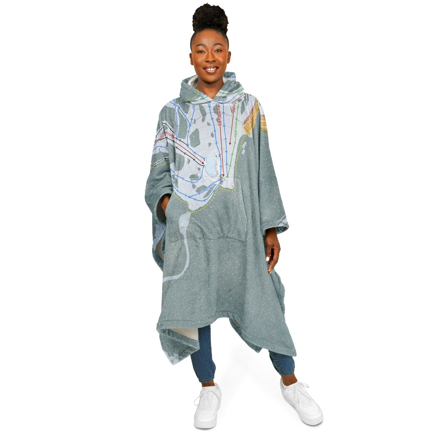 Selwyn Snow Resort, Australia Ski Resort Map Flannel Blanket Poncho - Powderaddicts