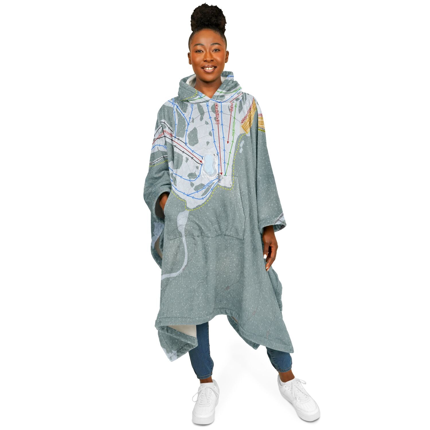 Selwyn Snow Resort, Australia Ski Resort Map Flannel Blanket Poncho - Powderaddicts