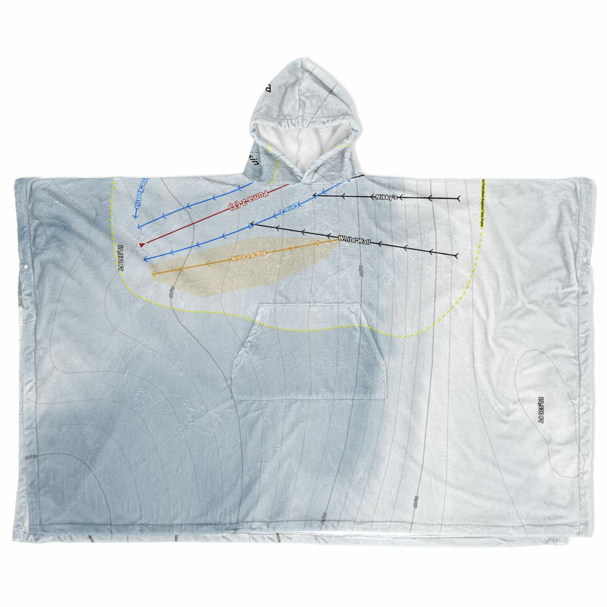 Beartooth Basin, Wyoming Ski Resort Map Flannel Blanket Poncho