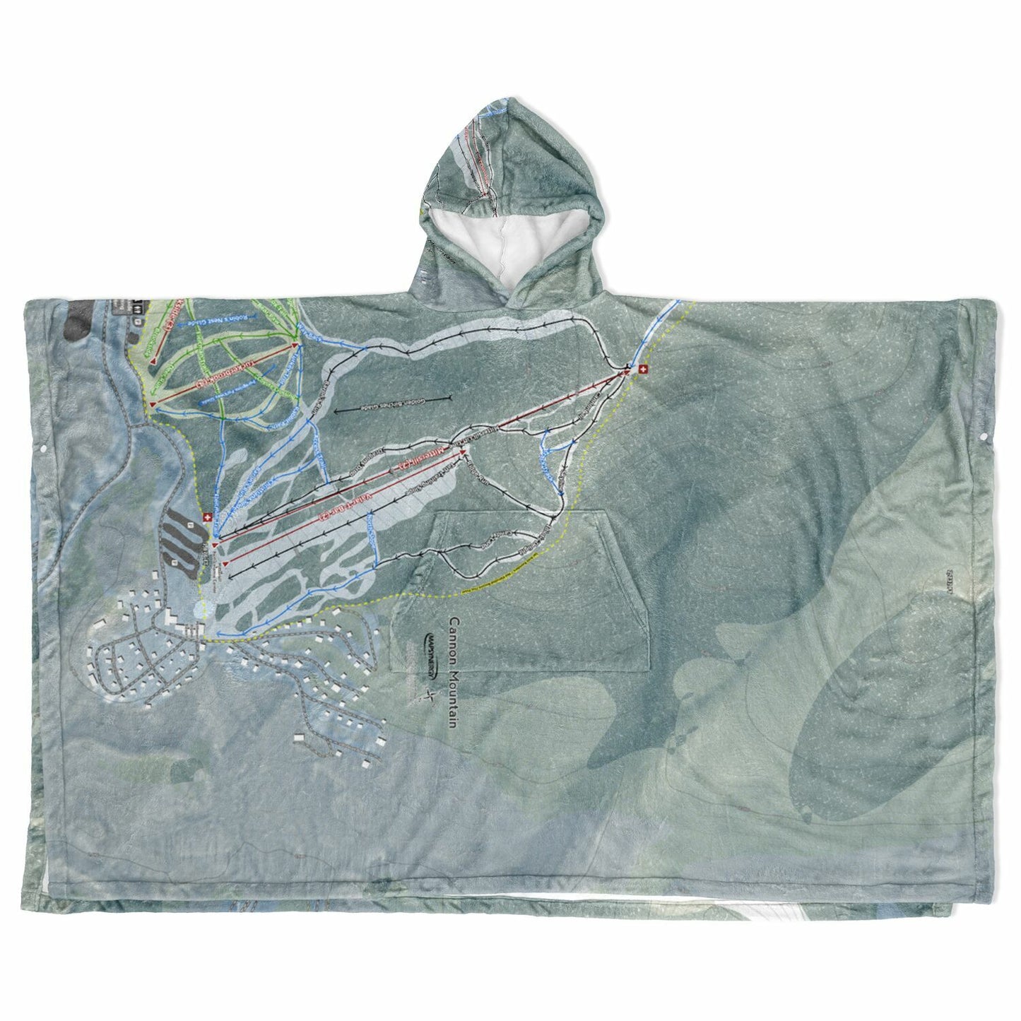 Cannon Mountain, New Hampshire Ski Resort Map Flannel Blanket Poncho