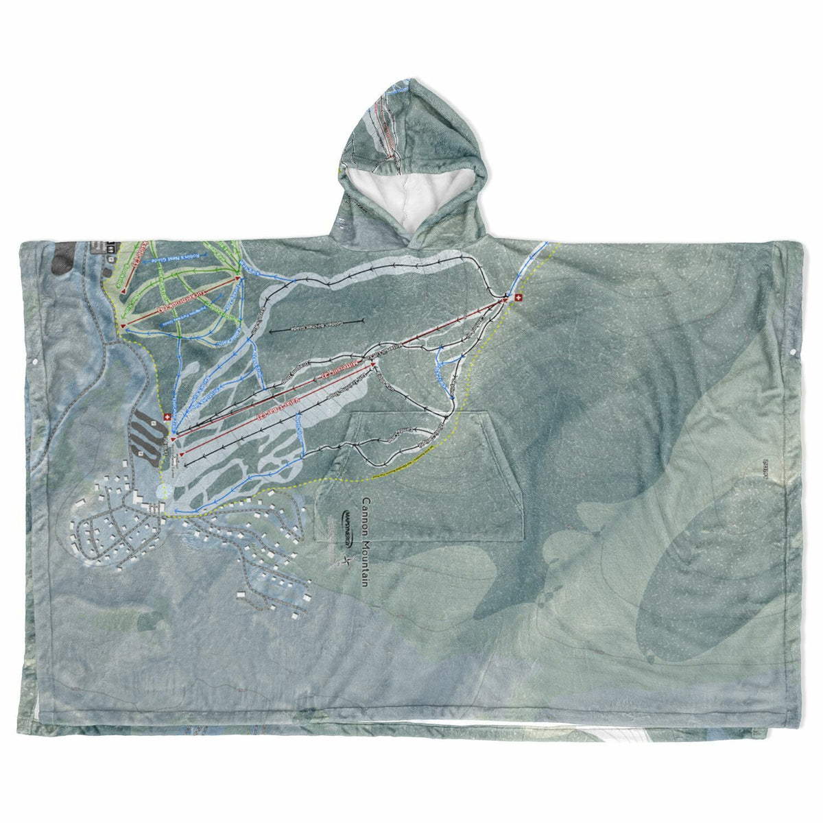 Cannon Mountain, New Hampshire Ski Resort Map Flannel Blanket Poncho