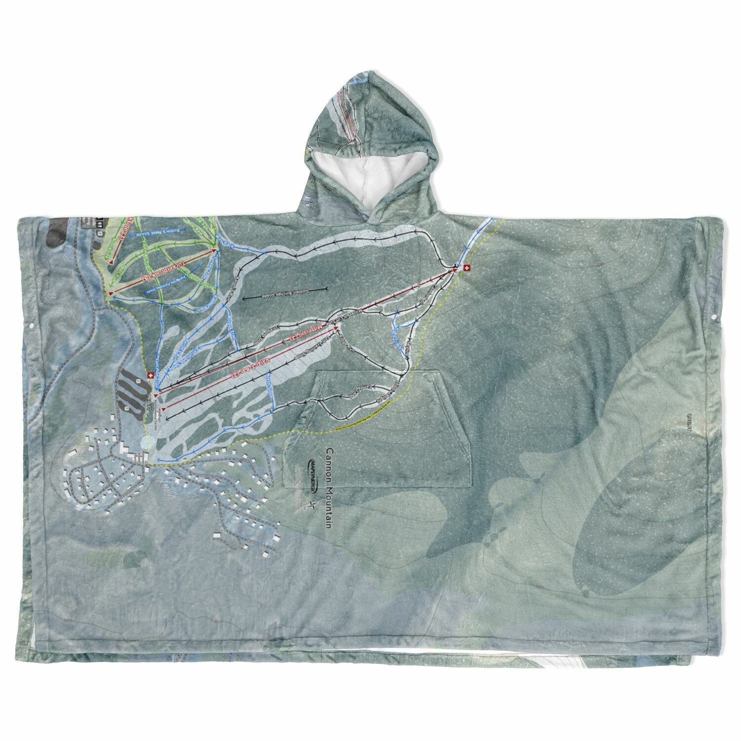 Cannon Mountain, New Hampshire Ski Resort Map Flannel Blanket Poncho