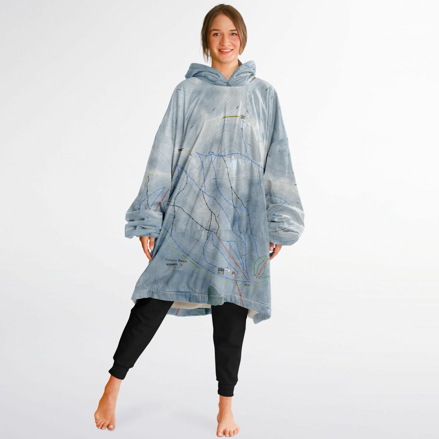 Temple Basin, New Zealand Ski Trail Map - Snug Hoodie - Powderaddicts