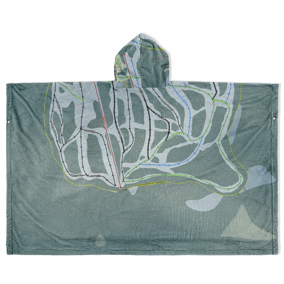 Pass Powderkeg, Alberta Ski Resort Map Flannel Blanket Poncho