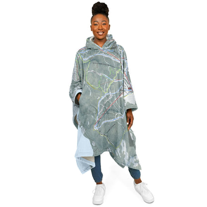 Tamarack, Idaho Ski Resort Map Flannel Blanket Poncho