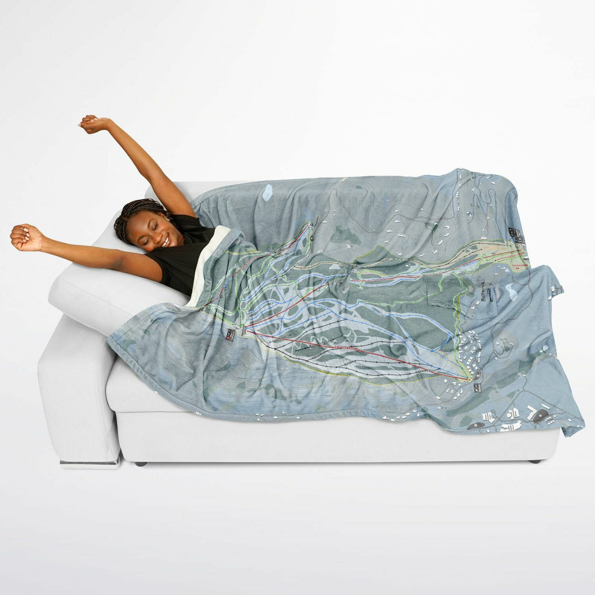 Buttermilk, Colorado Ski Resort Map Flannel Blanket Poncho