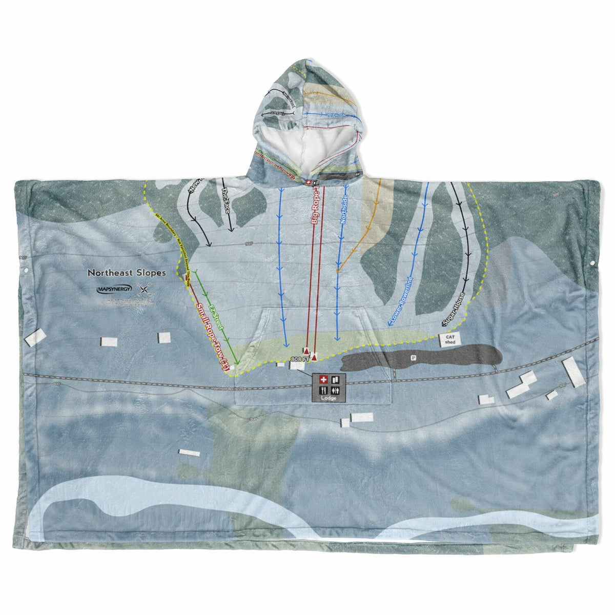 Northeast Slopes, Vermont Ski Resort Map Flannel Blanket Poncho