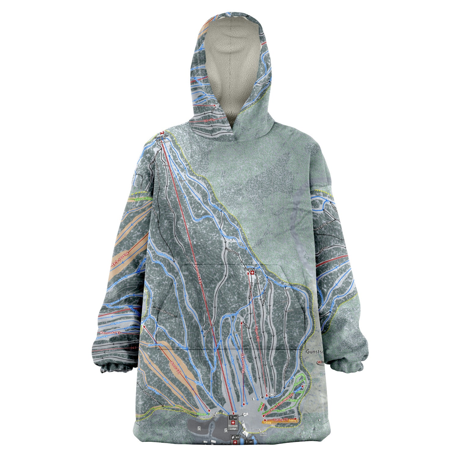 Gunstock Mountain, New Hampshire Ski Trail Map - Snug Hoodie - Powderaddicts