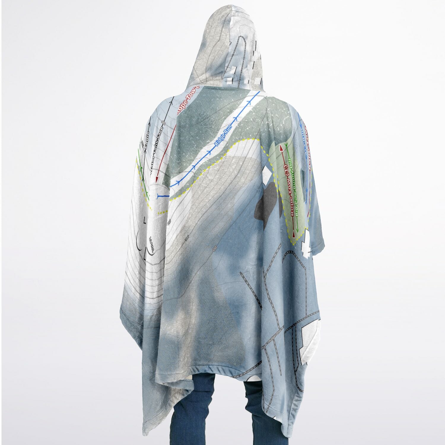 Mulligans Hollow, Michigan Ski Resort Map Flannel Blanket Poncho