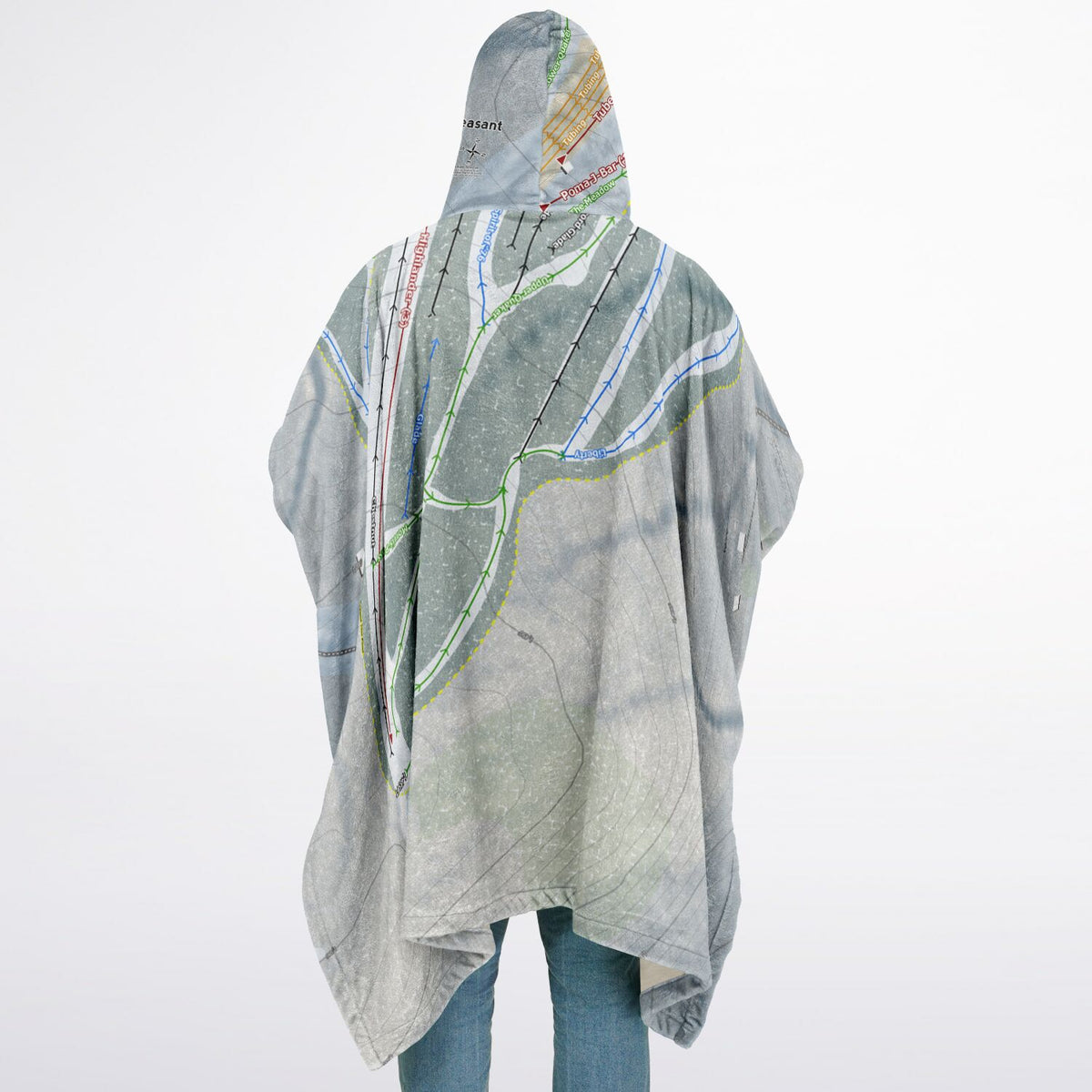 Mount Pleasant, Pennsylvania Ski Resort Map Flannel Blanket Poncho