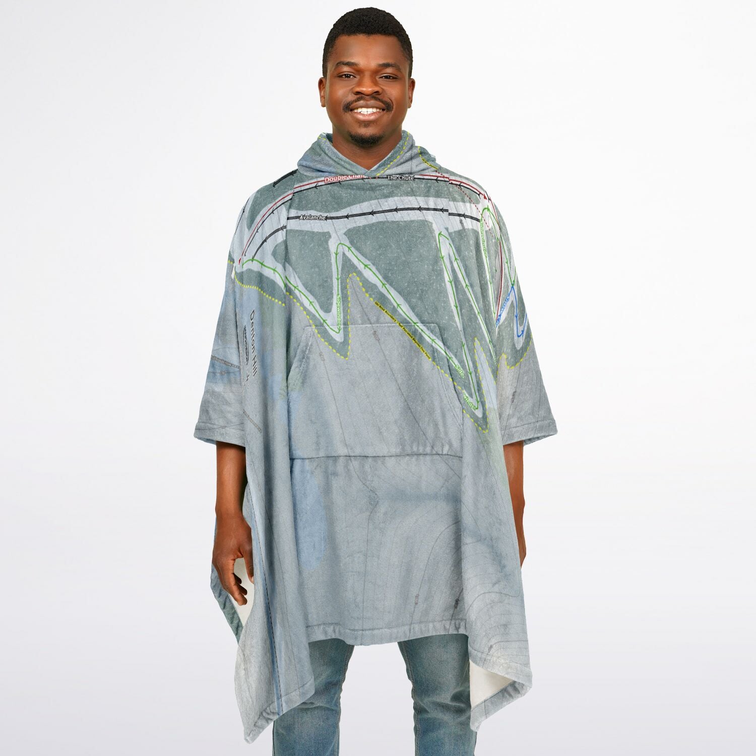 Denton Hill, Pennsylvania Ski Resort Map Flannel Blanket Poncho