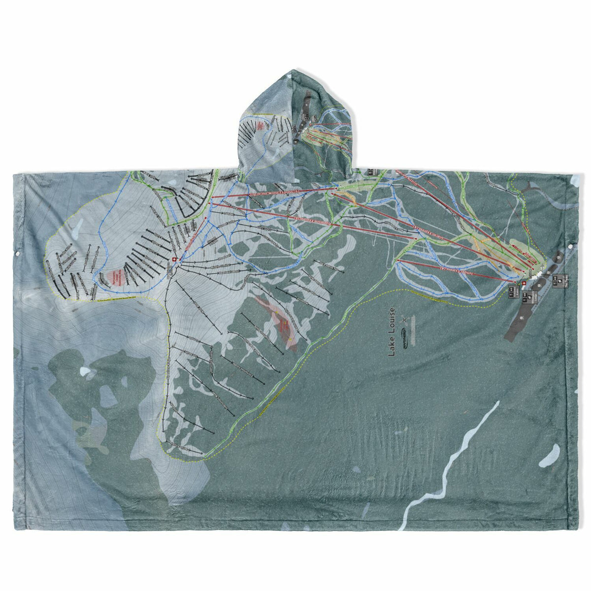 Lake Loiuse, Alberta Ski Resort Map Flannel Blanket Poncho