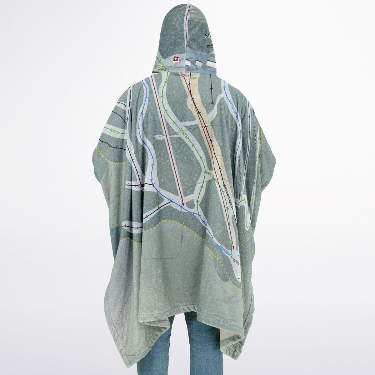 Mont-Belu, Quebec Ski Resort Map Flannel Blanket Poncho
