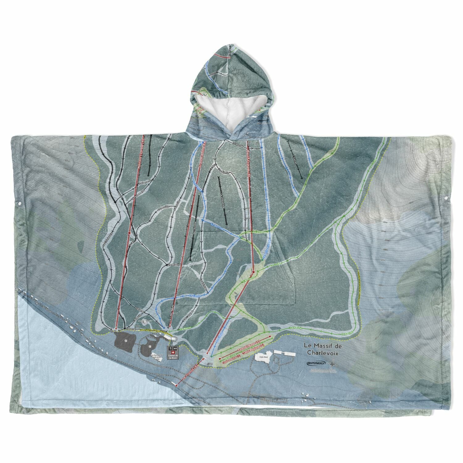 Le Massif De Charlevoix, Quebec Ski Resort Map Flannel Blanket Poncho