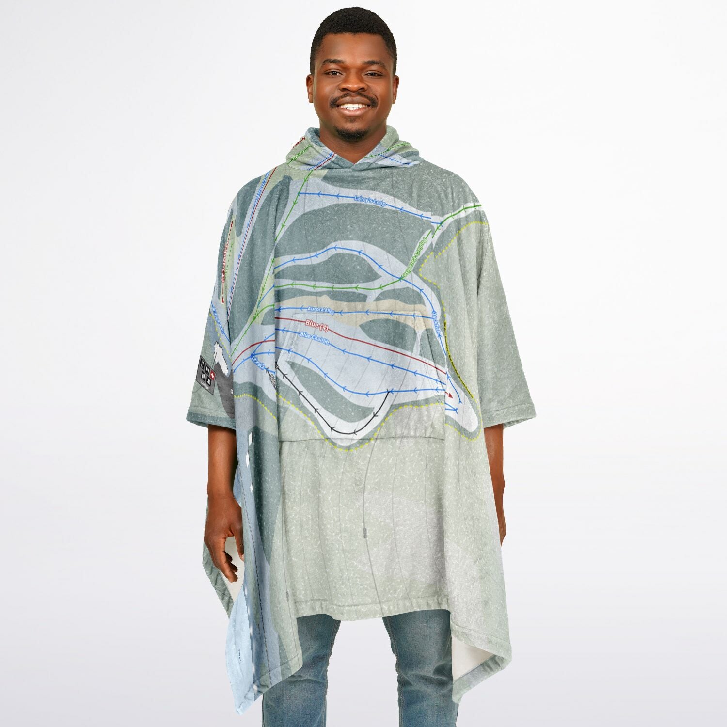 Kinosoo Ridge, Alberta Ski Resort Map Flannel Blanket Poncho