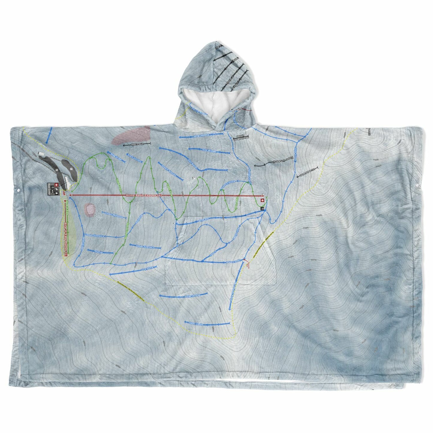 Treble Cone, New Zealand Ski Resort Map Flannel Blanket Poncho - Powderaddicts