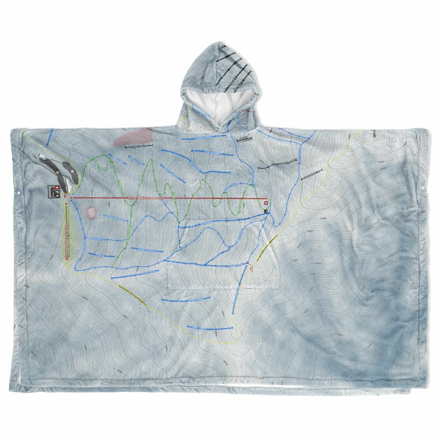 Treble Cone, New Zealand Ski Resort Map Flannel Blanket Poncho
