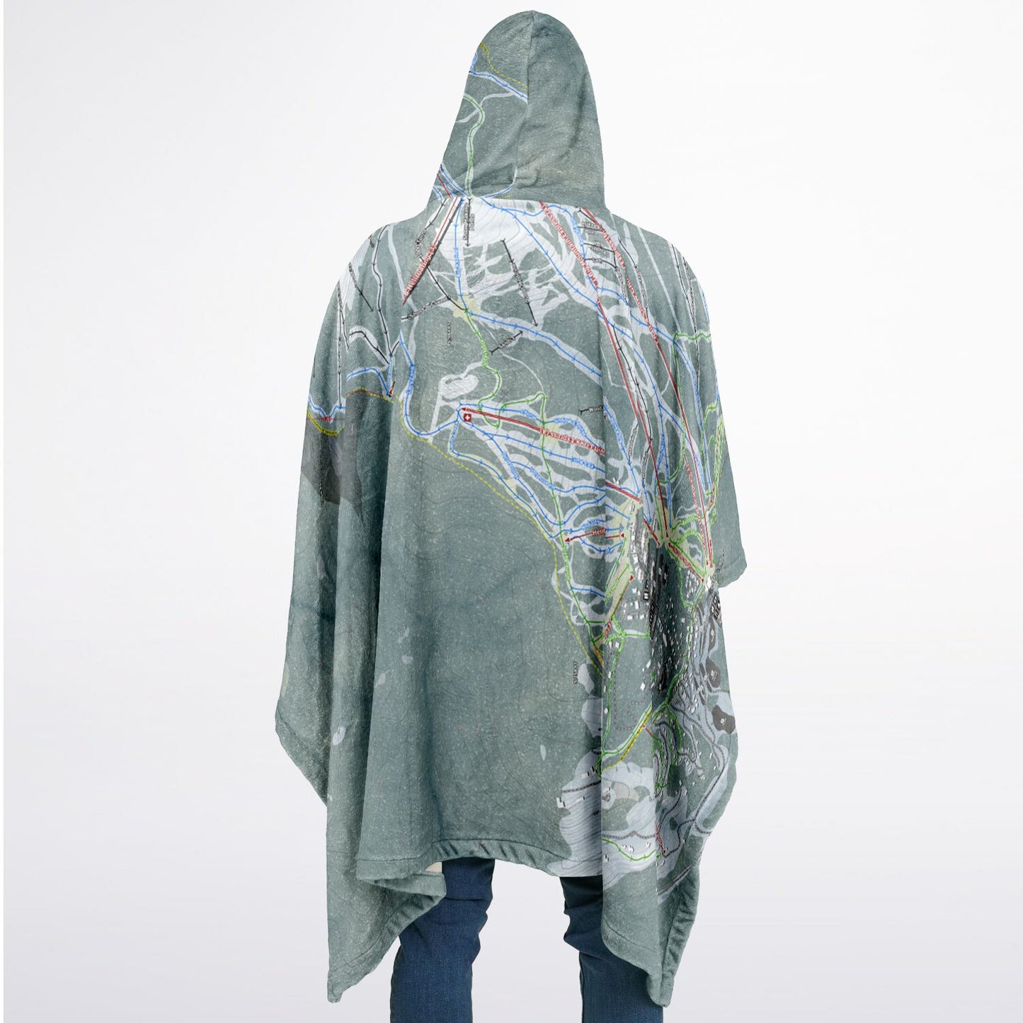 Whitefish Mountain, Montana Ski Resort Map Flannel Blanket Poncho
