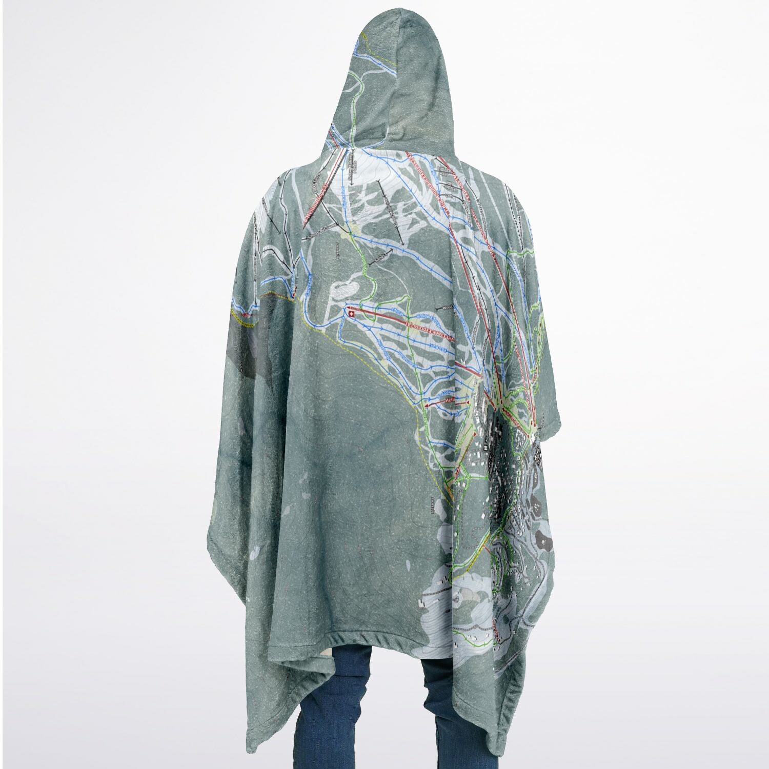 Whitefish Mountain, Montana Ski Resort Map Flannel Blanket Poncho