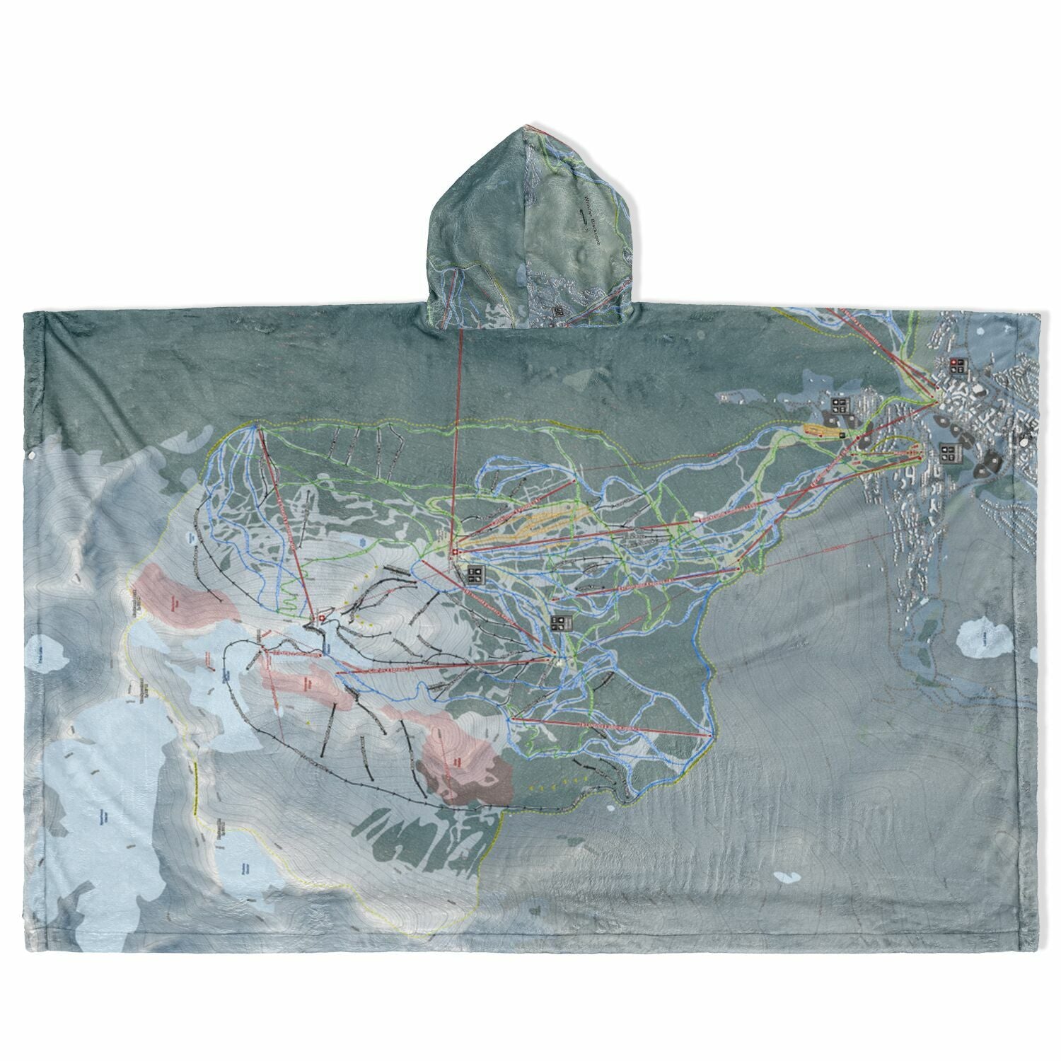 Whistler Blackcomb, British Columbia Ski Resort Map Flannel Blanket Poncho