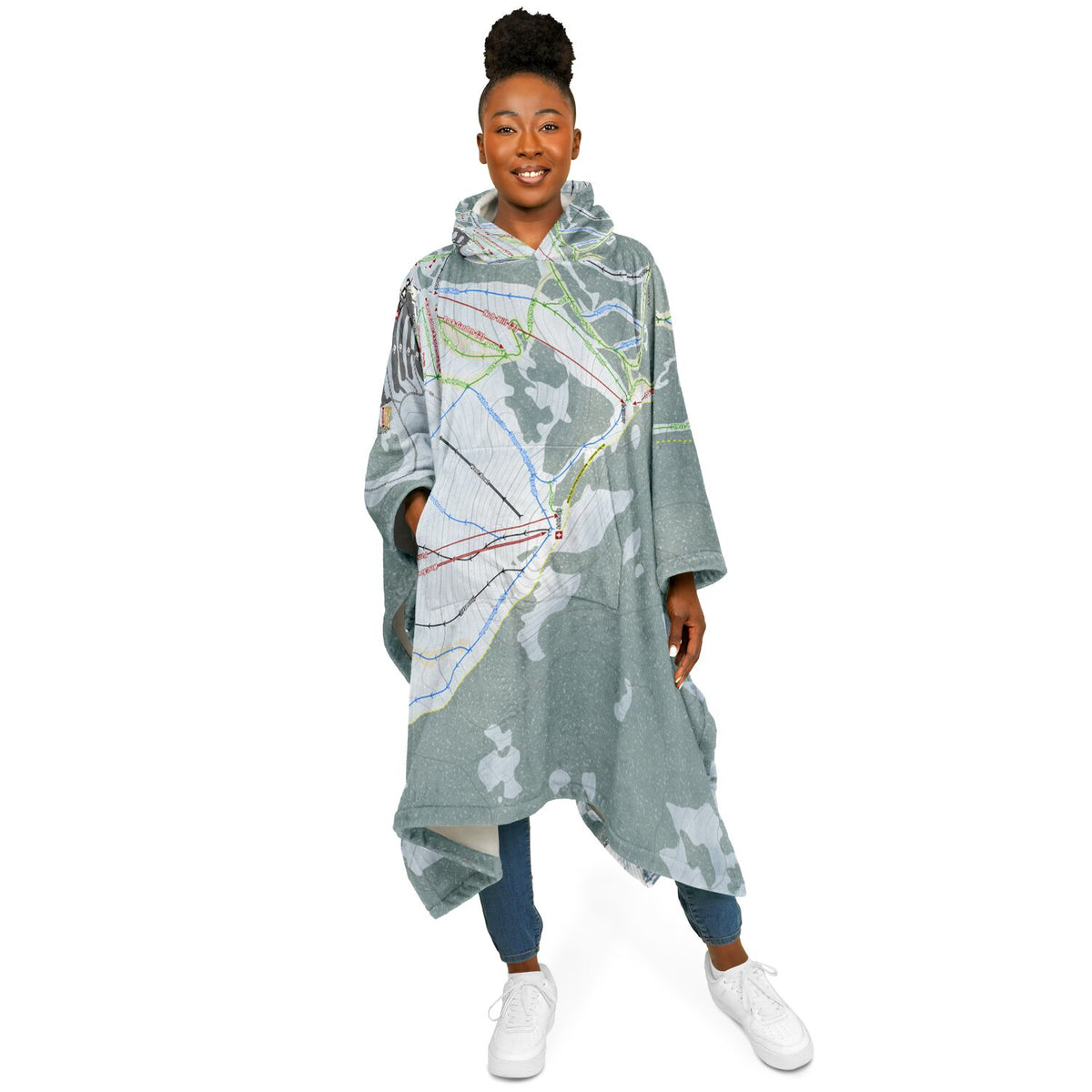 Sierra At Tahoe, California Ski Resort Map Flannel Blanket Poncho