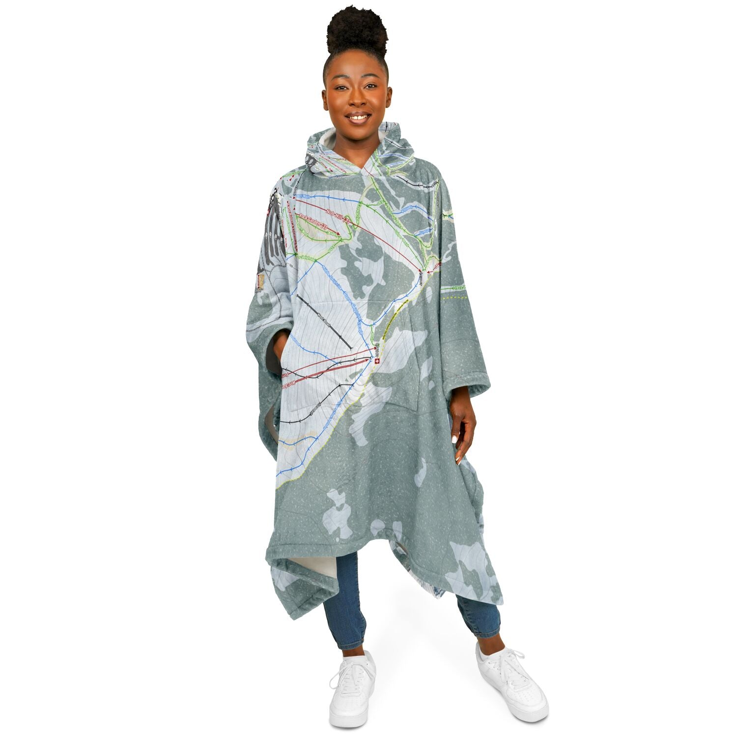 Sierra At Tahoe, California Ski Resort Map Flannel Blanket Poncho