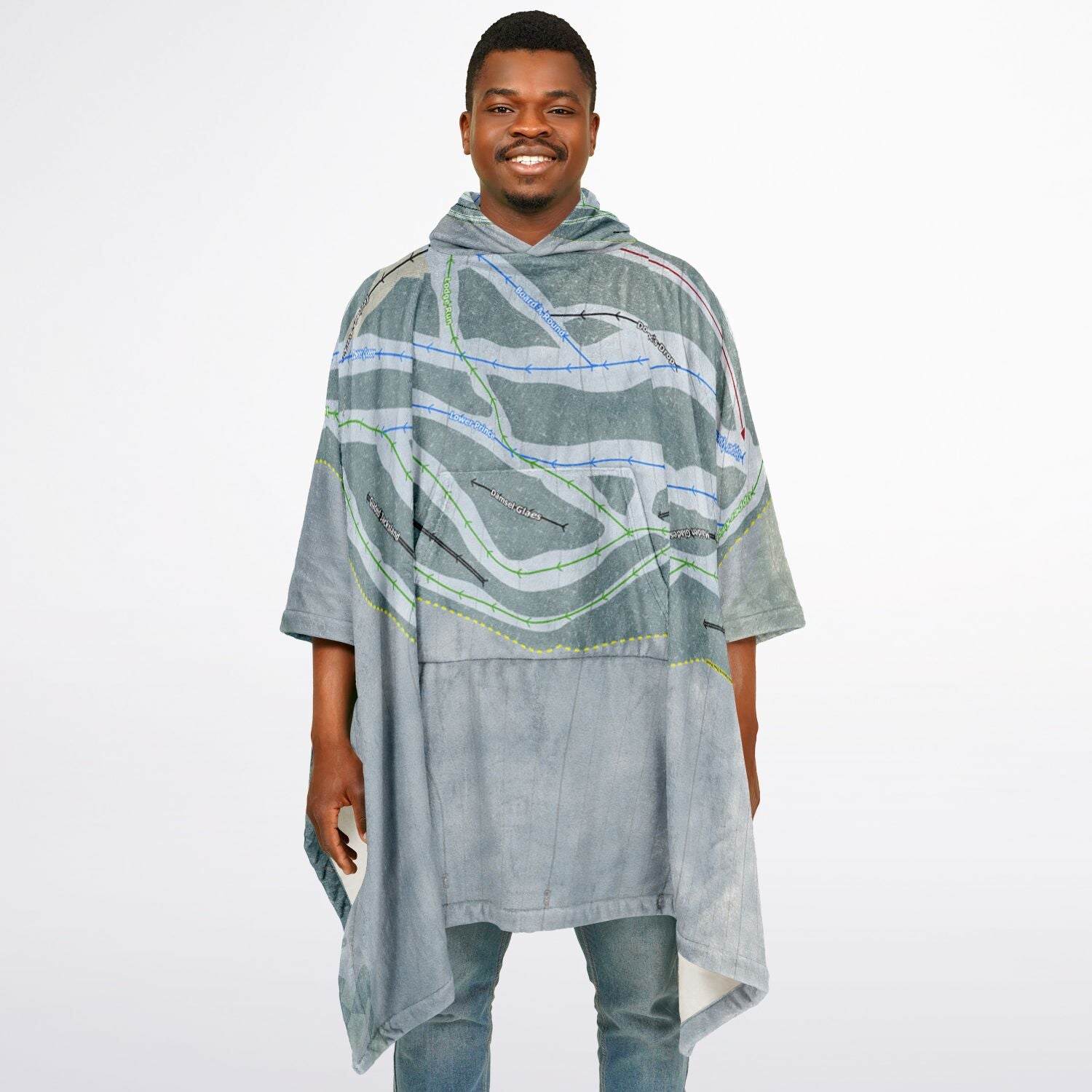 Royal Mountain, New York Ski Resort Map Flannel Blanket Poncho