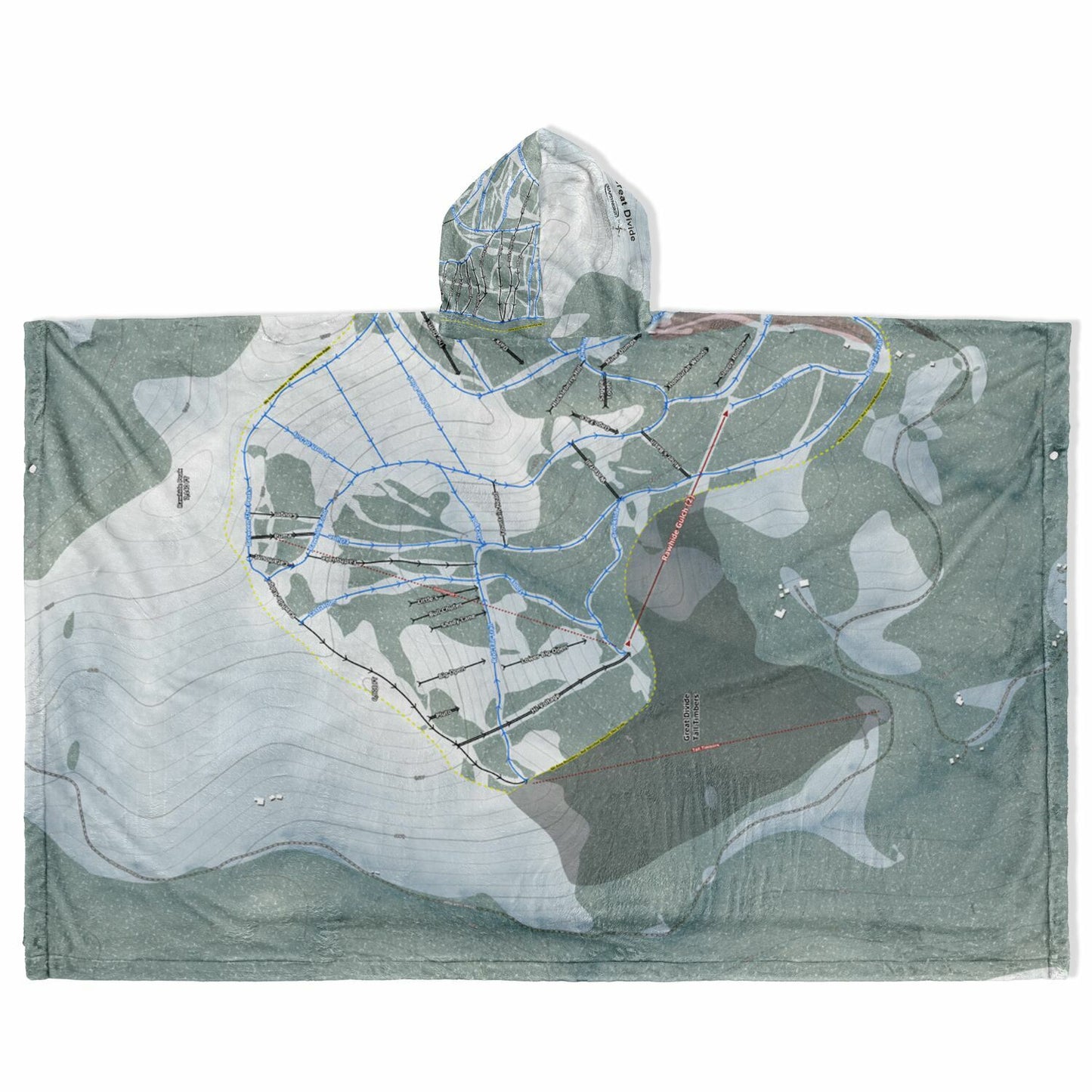 Great Divide, Montana Ski Resort Map Flannel Blanket Poncho