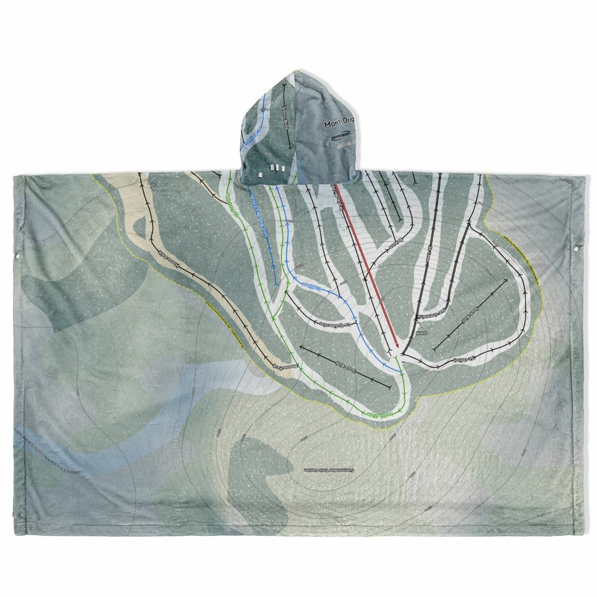 Mont Orignal, Quebec Ski Resort Map Flannel Blanket Poncho