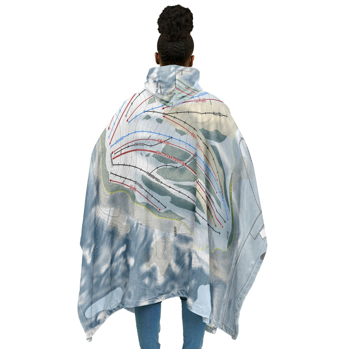 Mt Holly, Michigan Ski Resort Map Flannel Blanket Poncho