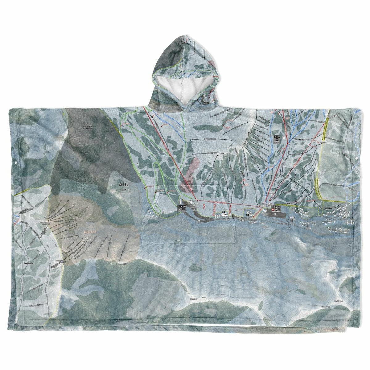 Alta, Utah Ski Resort Map Flannel Blanket Poncho