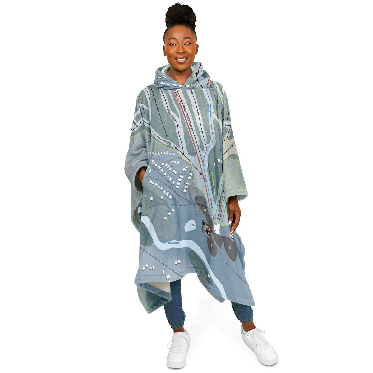 Mont Orignal, Quebec Ski Resort Map Flannel Blanket Poncho