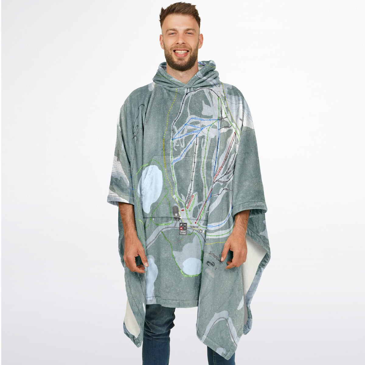 Anthony Lakes, Oregon Ski Resort Map Flannel Blanket Poncho