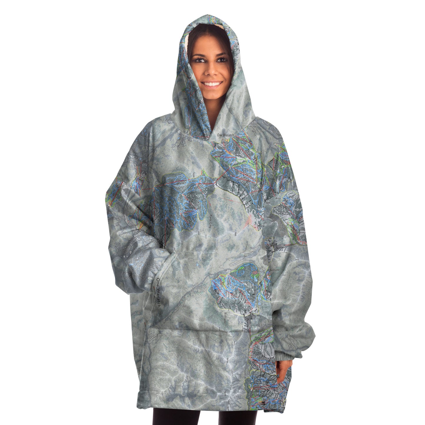One Wasatch, Utah Ski Trail Map - Snug Hoodie - Powderaddicts