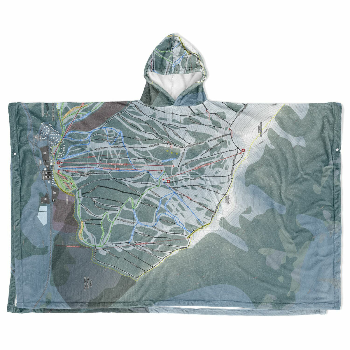 Castle Mountain, Alberta Ski Resort Map Flannel Blanket Poncho