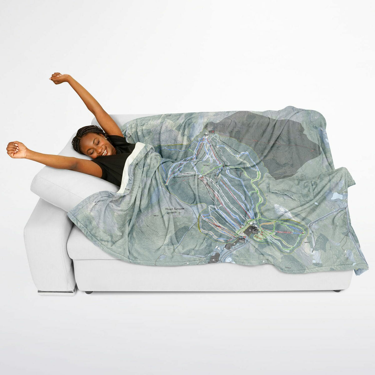 Mount Sunapee, New Hampshire Ski Resort Map Flannel Blanket Poncho