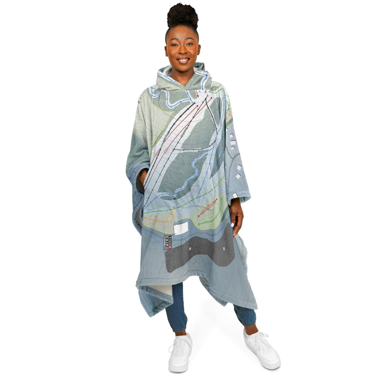 Sommet Gabriel, Quebec Ski Resort Map Flannel Blanket Poncho