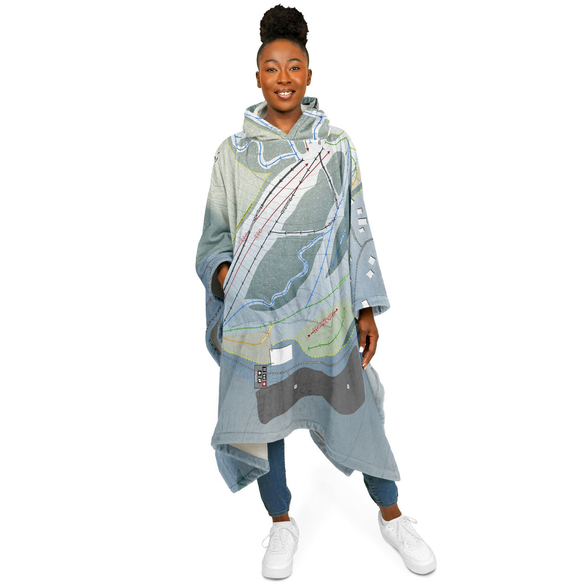 Sommet Gabriel, Quebec Ski Resort Map Flannel Blanket Poncho