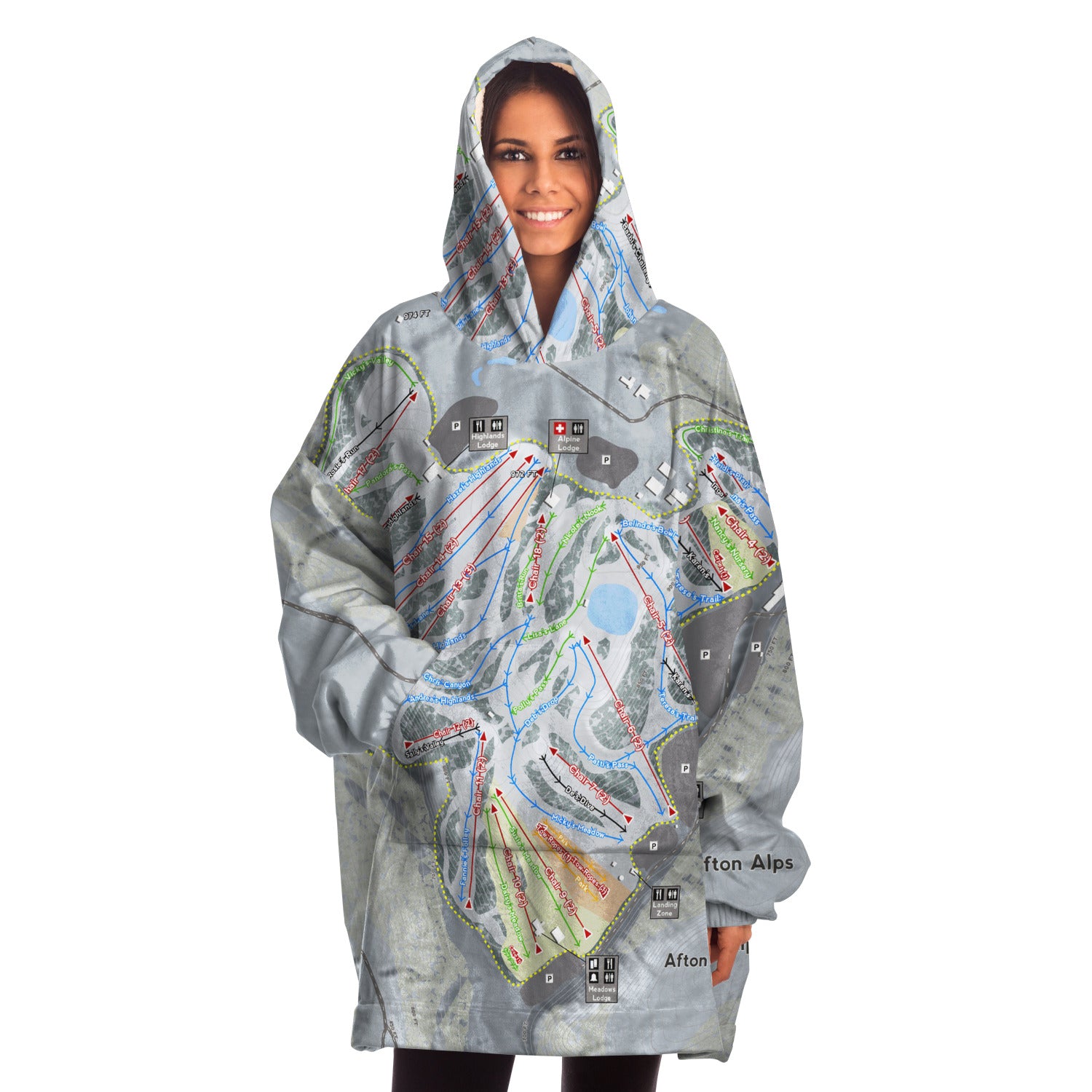 Afton Alps, Minnesota Ski Trail Map - Snug Hoodie