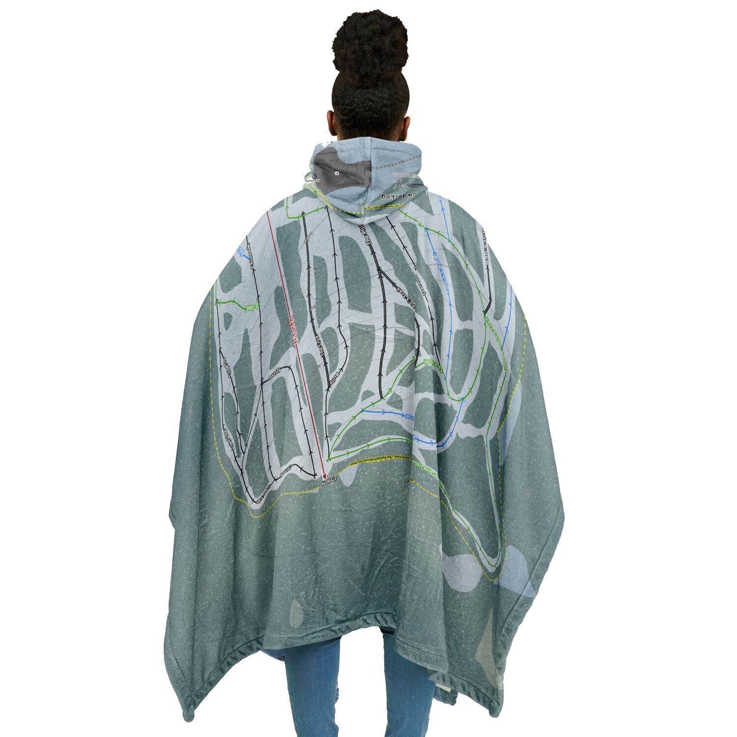 Pass Powderkeg, Alberta Ski Resort Map Flannel Blanket Poncho