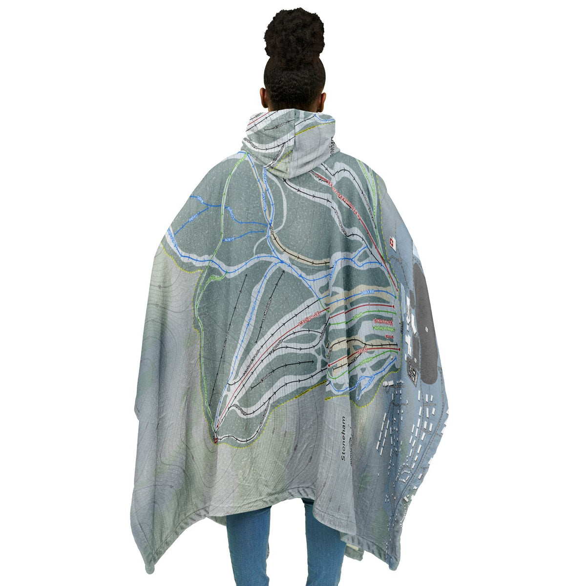 Stoneham, Quebec Ski Resort Map Flannel Blanket Poncho