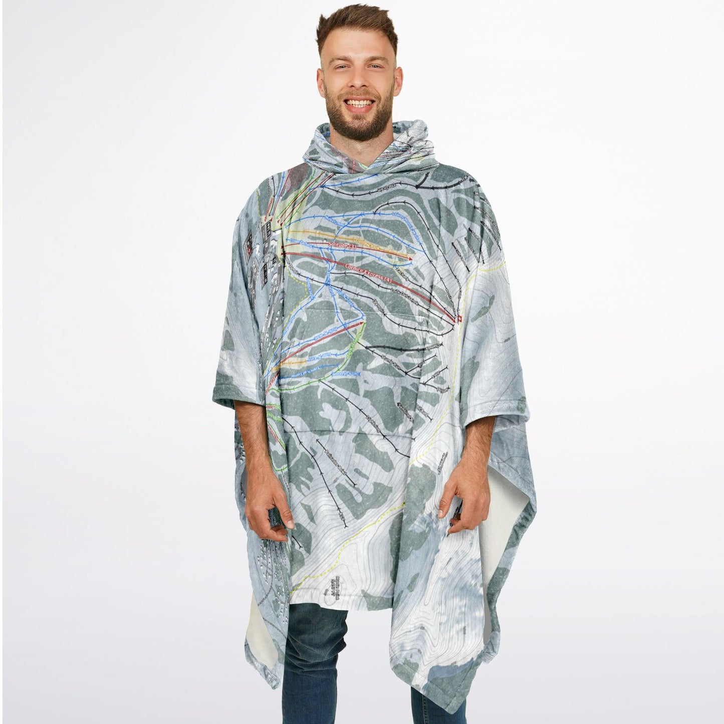 Kirkwood, California Ski Resort Map Flannel Blanket Poncho