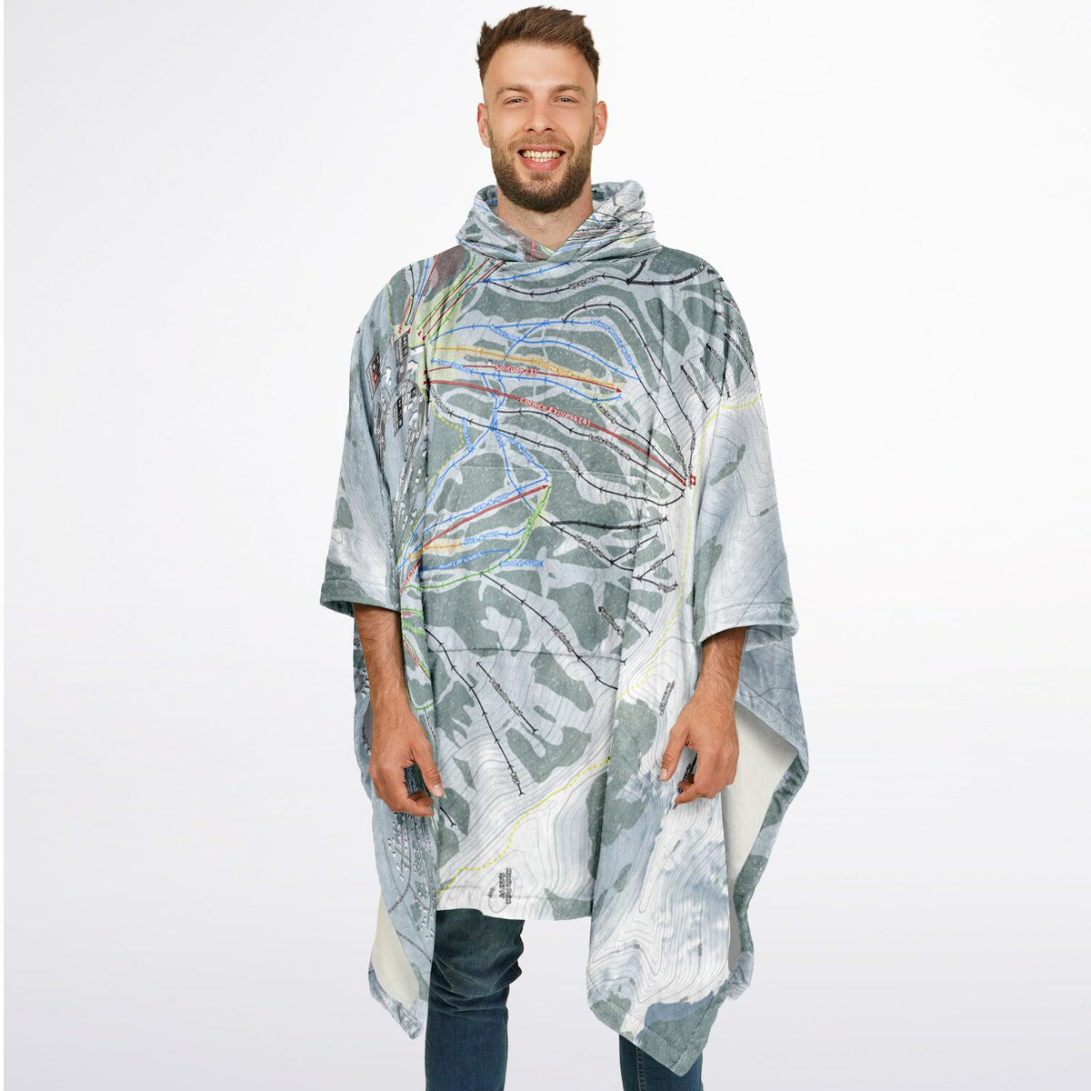 Kirkwood, California Ski Resort Map Flannel Blanket Poncho